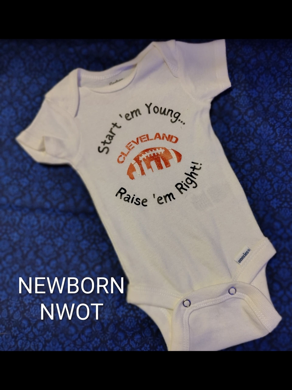 Cleveland Football White Baby One-Piece Bodysuit Gerber NEWBORN NWOT